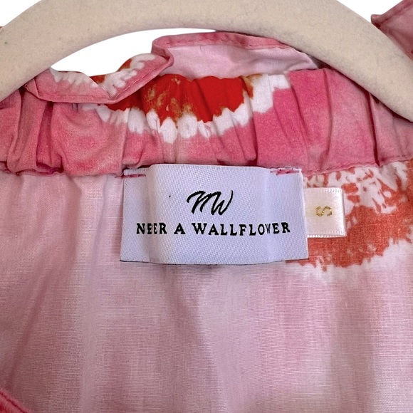 Never a Wallflower Cotton Boho Block Print 3/4 Sleeve Blouse Pink Red Small - Picture 6 of 6